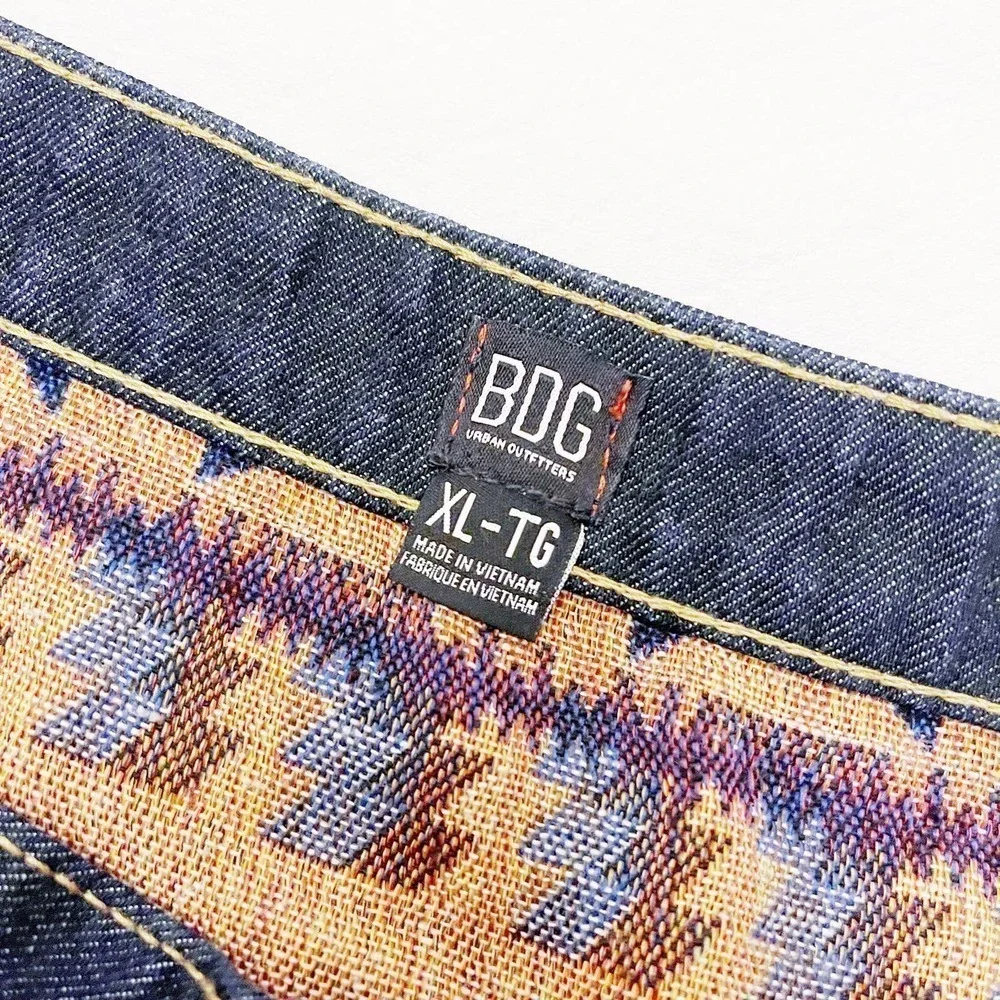 BDG Denim Skirt Native Woven Print Copper Buttons SZXL